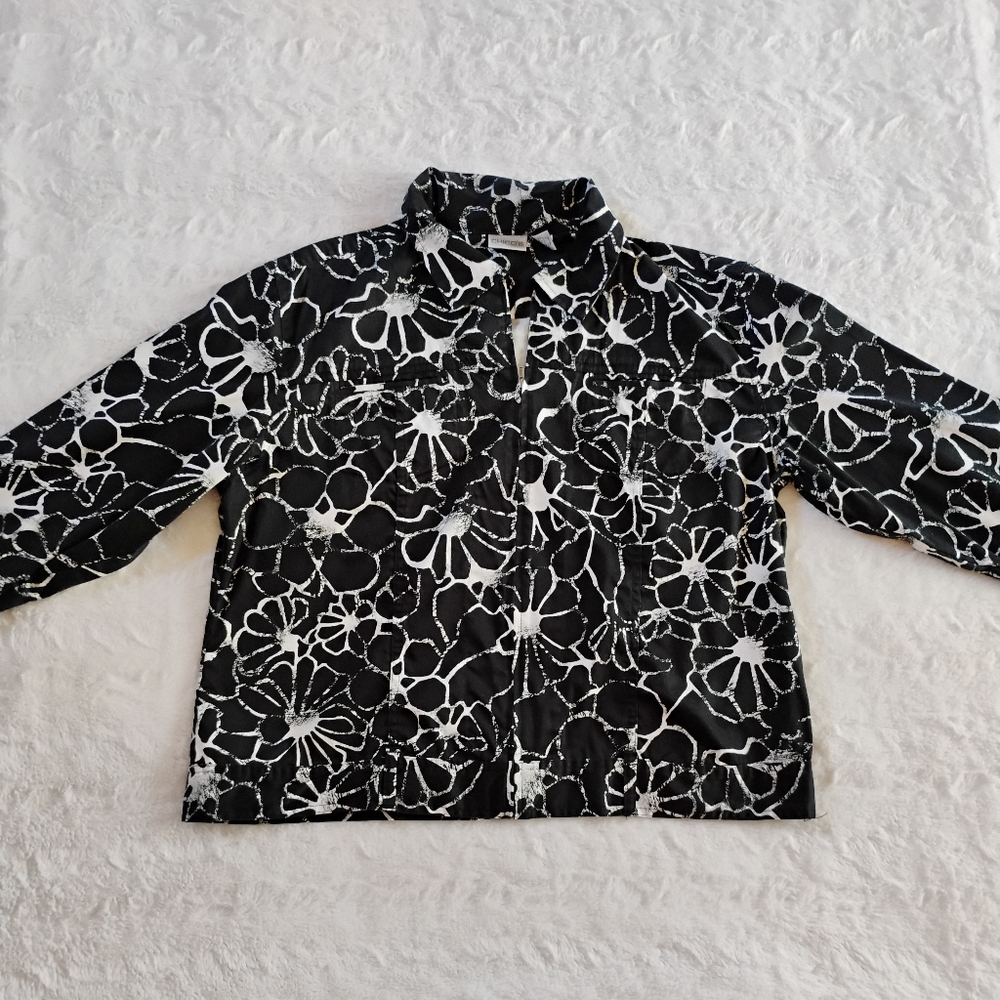 Chico's Floral Print Zip Up Cotton Shirt Jacket
